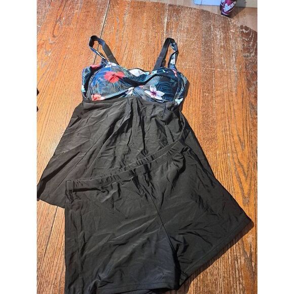 New 16W Aqua Eve Tankini Swimsuit Bathing Suit Swimwear Modest Boyshort Tropical - Picture 1 of 3